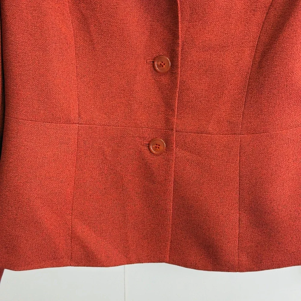 Le Suit Petite Womens 12P Rust Red 2 Piece Skirt Suit Blazer Set Textured Crepe